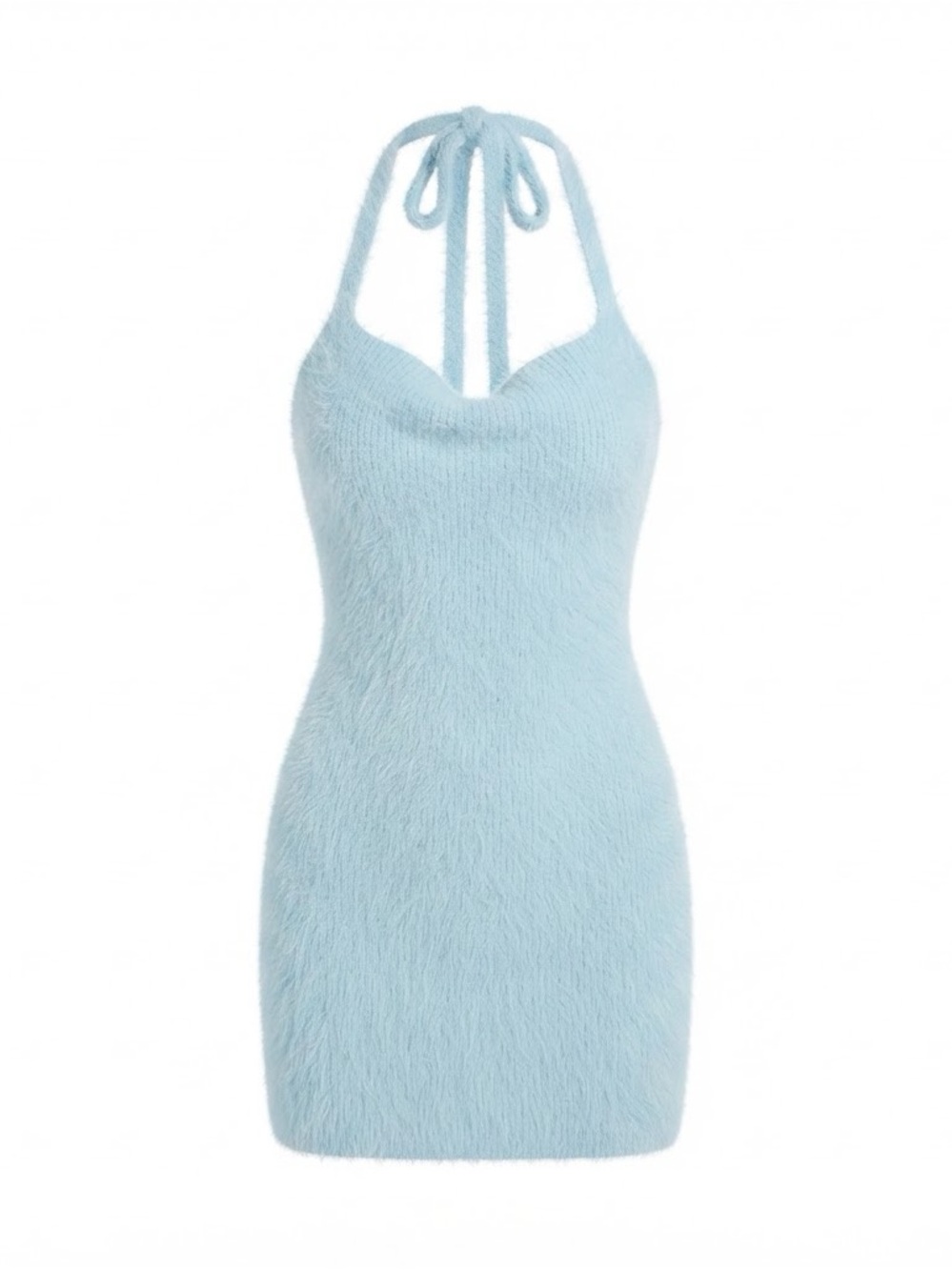 emory park fuzzy Pale Blue Halter Mini Dress
